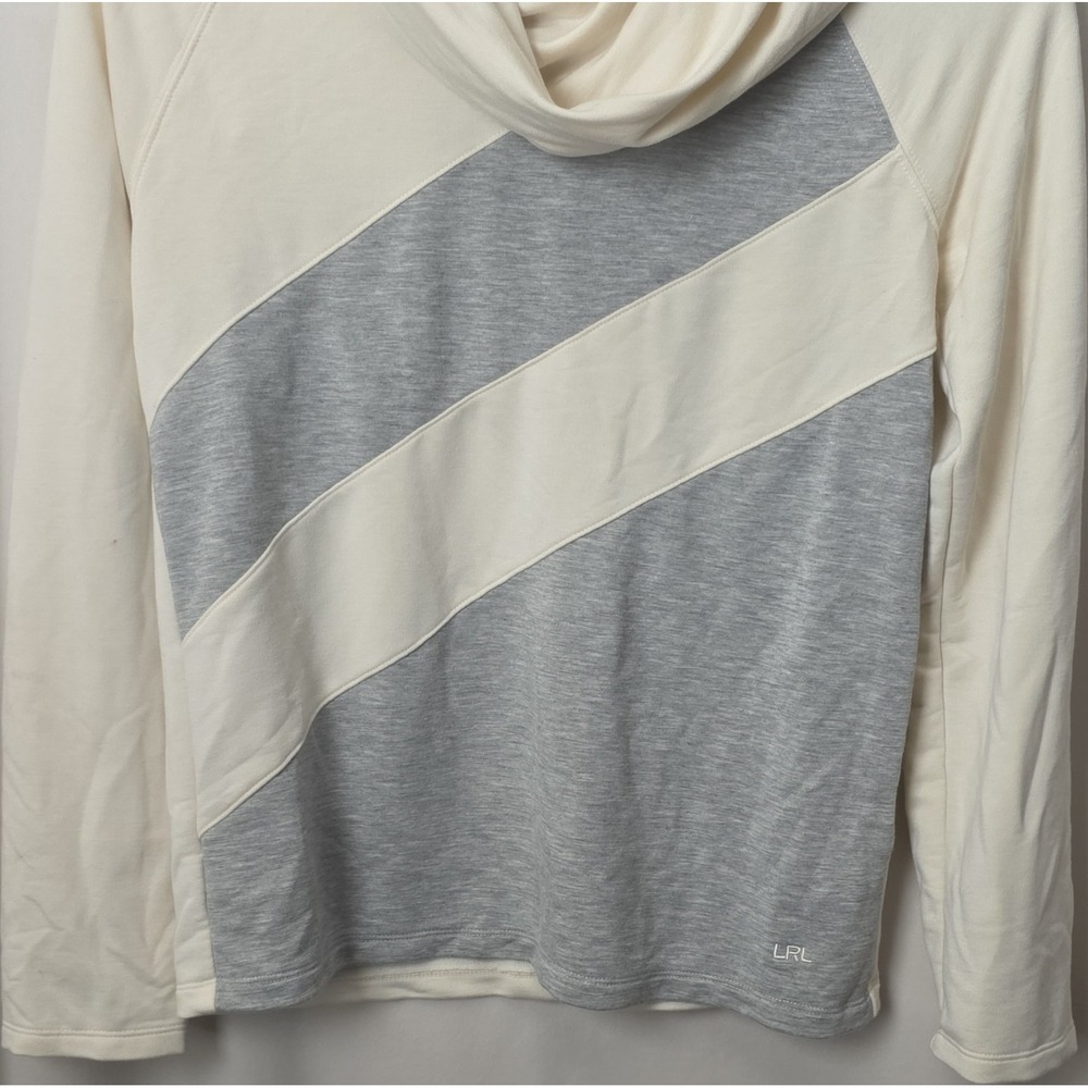 Lauren Ralph Lauren Pullover Women's XS Ivory Gray Colorblock Hooded Sweatshirt